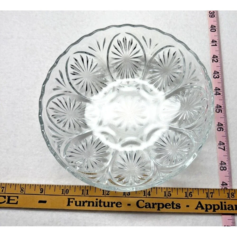 Anchor Hocking Medallion Clear Glass Serving Bowl Scalloped Pressed Vintage